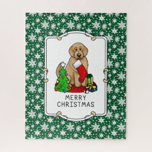 Frohe Weihnachten 2 Goldendoodle (goldrot) Niedlic Puzzle