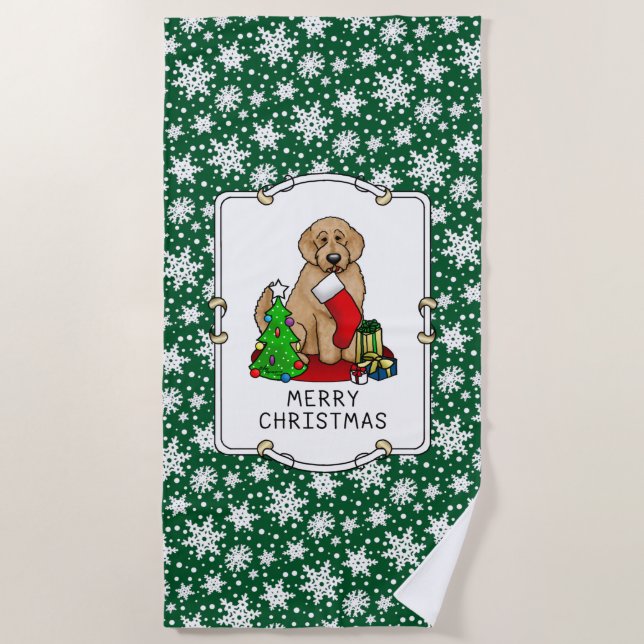Frohe Weihnachten 2 Goldendoodle (goldrot) Niedlic Strandtuch (Vorderseite)