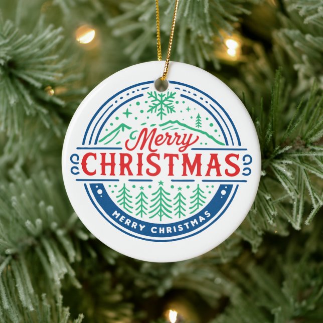 Frohe Weihnachten 2 Keramik Ornament (Baum)