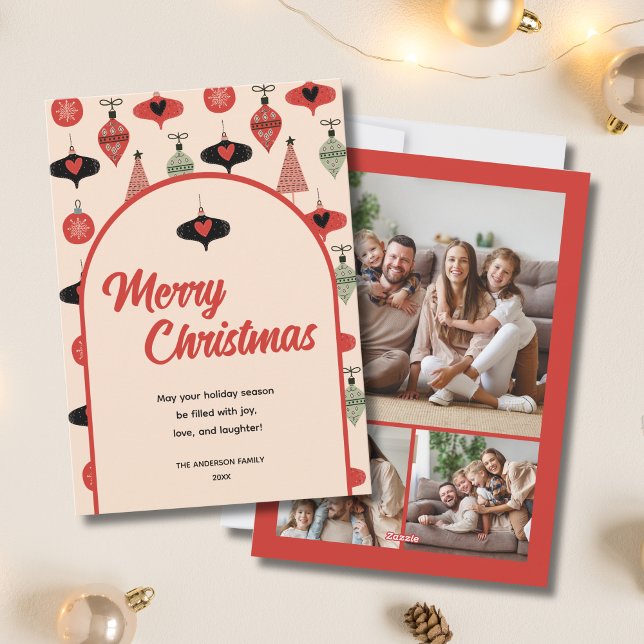 Frohe Weihnachten 3 Familienfoto Collage (Merry Christmas 3 Family Photo Collage Holiday Card)