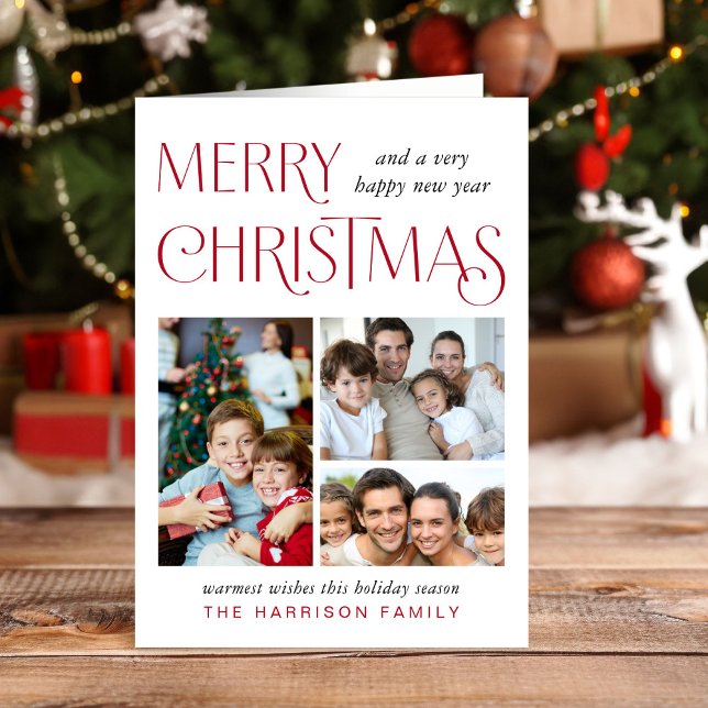 Frohe Weihnachten 3 Foto (This holiday season, let your family's smiles and heartwarming memories shine on our 3 photo card)