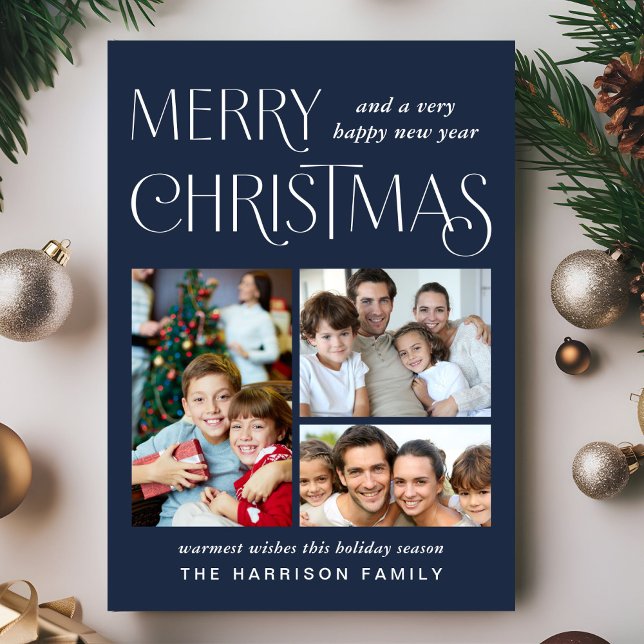 Frohe Weihnachten 3 Foto Blue (This holiday season, let your family's smiles and heartwarming memories shine on our 3 photo card)