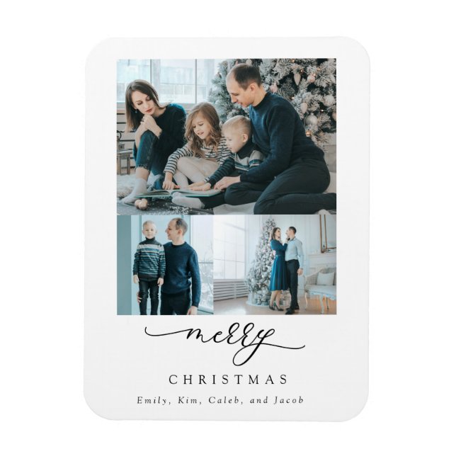 Frohe Weihnachten 3 Foto Collage Moderner Chic Magnet (Vertikal)