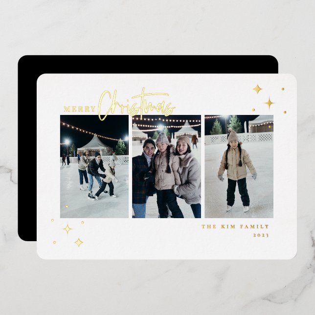 Frohe Weihnachten 3 Foto Folien Feiertagskarte (Vorderseite/Rückseite)