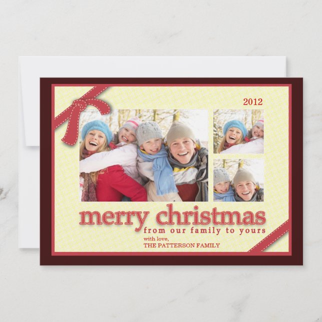 Frohe Weihnachten 3 Foto Red Ribbon Holiday Card (Vorderseite)