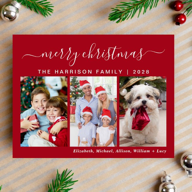 Frohe Weihnachten 3 Foto Urlaub Postkarte (Capture the joy, love & laughter shared with your family and friends in a card that's uniquely yours)