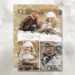 Frohe Weihnachten 3 Foto Weihnachtskarte<br><div class="desc">Weihnachtskarten aus mehreren Fotos vermitteln ein fröhliches Weihnachtsfest in schicker Schrift auf einem Schneeflocken in der Mitte. Laden Sie einfach drei Fotos hoch und fügen Sie Ihre Familiengrüße und Namen auf der Rückseite. Wählen Sie High Definition für beste Foto-Qualität.</div>