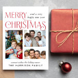 Frohe Weihnachten 3 Fotokarte<br><div class="desc">Modernes Foto sammelt Grußkarten. "Frohe Weihnachten" ist in stilisierter Vintager roter Typografie geschrieben. Persönlich mit drei Familienbildern,  einem saisonalen Gruß und Ihrem Namen.</div>