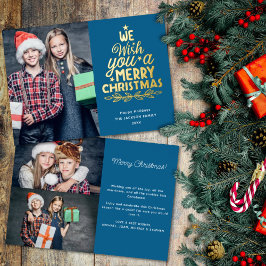 Frohe Weihnachten 3 Fotos blauer Familie Folien Feiertagskarte