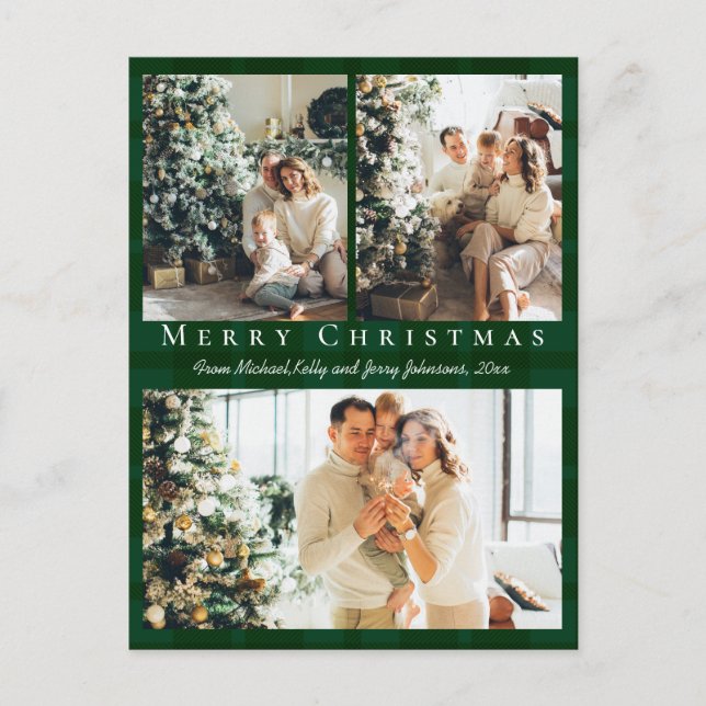 Frohe Weihnachten 3 Fotos grünes Büffel kariert (Vorderseite)