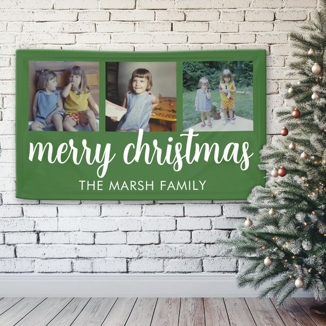 Frohe Weihnachten 3 Fotos - Kann Grün ändern Banner (Custom Christmas Holiday Banner)