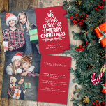 Frohe Weihnachten 3 Fotos Weihnachtskarte<br><div class="desc">Moderne Urlaubskarte,  die mit einem Ihrer liebsten Weihnachtsportraits auf der Vorderseite personalisiert werden kann,  neben einer hübschen weißen Schriftzeichen,  die auf einem schlichten roten Hintergrund "Wir wünschen Ihnen frohe Weihnachten" steht. Auf der Rückseite der Karte können Sie zwei weitere Fotos und Ihre persönliche Grußbotschaft hochladen.</div>