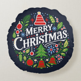 Frohe Weihnachten 3 Rundes Kissen