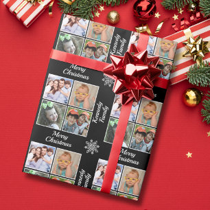 Frohe Weihnachten 4 Foto-Collage Familienname Schw Geschenkpapier