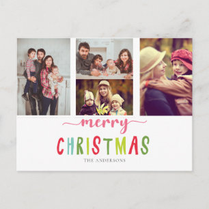 Frohe Weihnachten 4 Foto Collage Farbige süße Postkarte