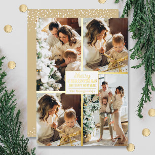 Frohe Weihnachten 4 Foto Collage Gold Folien Feiertagskarte