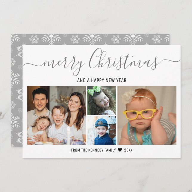 Frohe Weihnachten 4 Foto Collage Silberschneeflock (Vorne/Hinten)