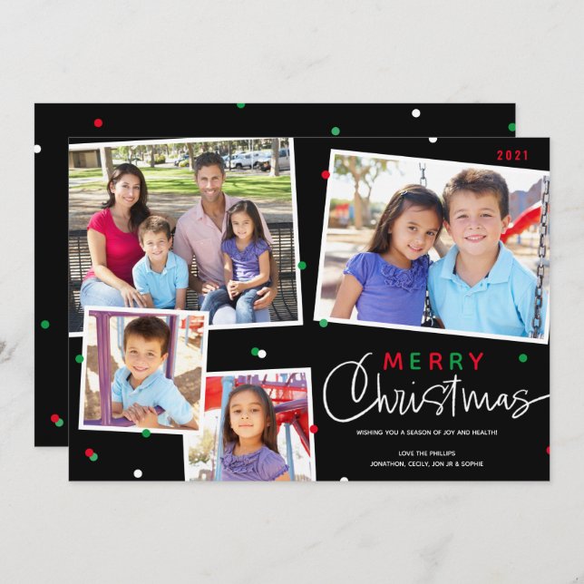 Frohe Weihnachten 4 Foto Collage Urlaubskarte (Vorne/Hinten)