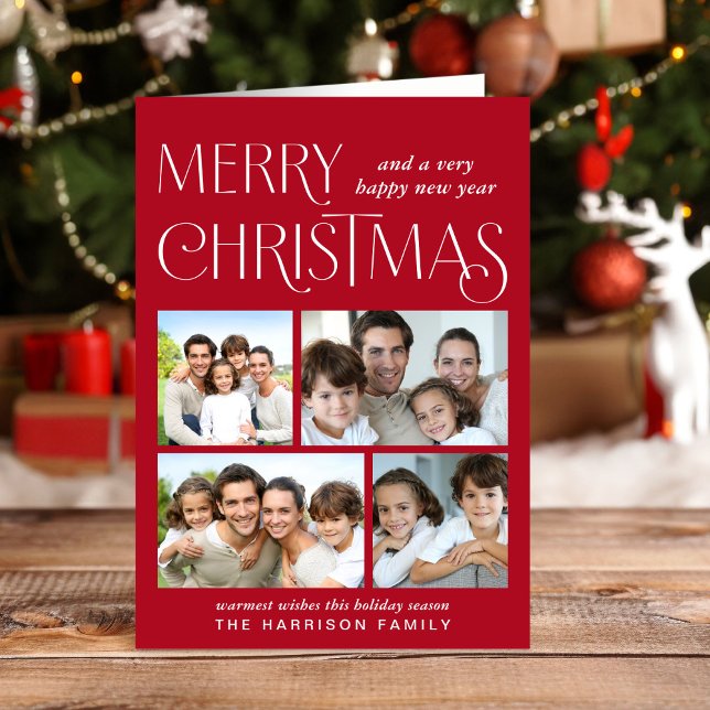 Frohe Weihnachten 4 Foto Red (This holiday season, let your family's smiles and heartwarming memories shine on our 4 photo card)