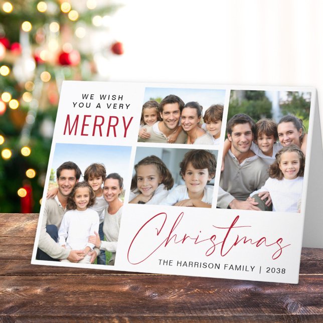 Frohe Weihnachten 4 Foto Rote Schrift (This holiday season, let your family's smiles and heartwarming memories shine on our 4 photo card)