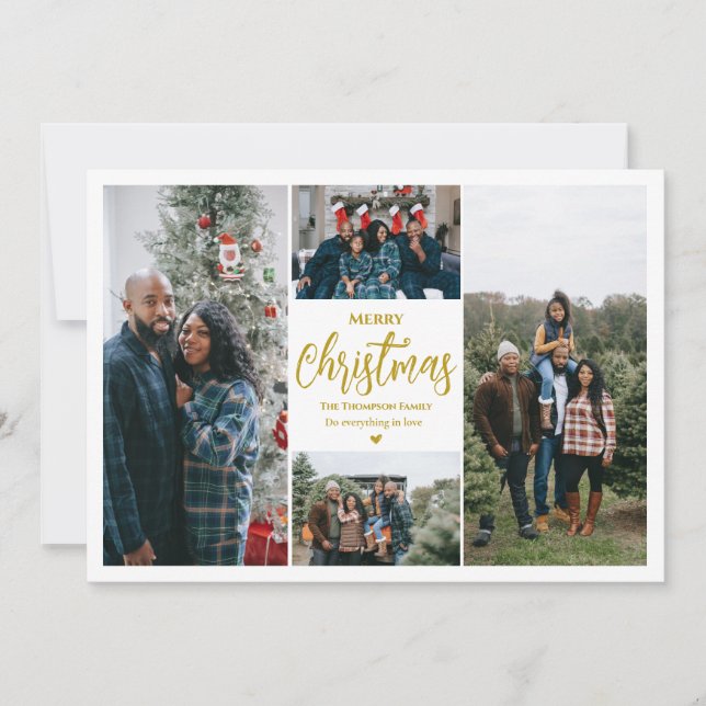 Frohe Weihnachten|4 Fotos| White Feiertagskarte (Vorderseite)