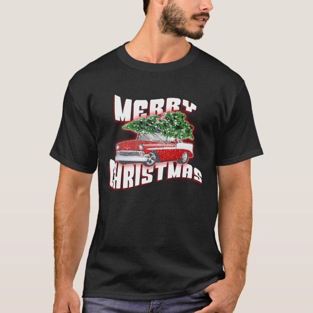 Frohe Weihnachten 50er Jahre Classic Car Weihnacht T-Shirt (Vorderseite)