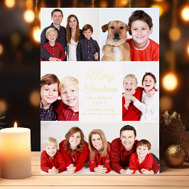 Frohe Weihnachten 5 Foto Collage Elegant Gold Folien Feiertagskarte