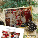 Frohe Weihnachten 5 Foto Collage Gold Folien Feiertagskarte<br><div class="desc">Einfache, minimale, stylische fünf individuelle Fotos "Frohe Weihnachten und ein glückliches neues Jahr" (veränderlich) Typografie-Skript überlagert horizontale Weihnachtskartenvorlage mit einem echten Goldfolienrahmen und Schneeflocken. Einfach mit Ihren Bildern, Text, Namenssignatur und Wünschen auf beiden Seiten personalisieren! Bitte beachten Sie, dass die Folienfarbe geändert werden kann - es gibt 3 Optionen: Gold,...</div>