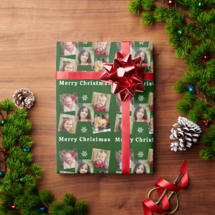 Frohe Weihnachten 5 Foto-Collage grüne Weihnachten Geschenkpapier