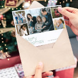 Frohe Weihnachten 5 Foto Collage modern<br><div class="desc">Einfache minimalistisch grüne Typografie benutzerdefinierte Multi-Foto,  Familienname und Text personalisierte elegante Weihnachtskarte.            Personalisiert auf beiden Seiten!</div>