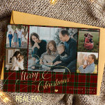 Frohe Weihnachten 5 Fotos elegante Drehbuch rot ka Folien Feiertagskarte<br><div class="desc">Elegante stilvolle Merry Christmas reale goldene Folie klassische Kalligraphie Drehbuch fünf Fotos rot grün karierte tartan rustic Luxus-Urlaubskarte mit Ihrem individuellen personalisierten Text auf beiden Seiten.        Die Folienfarbe ist veränderbar - Sie können Gold,  Silber oder Rose wählen.</div>