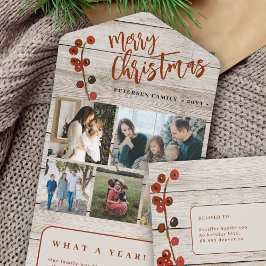Frohe Weihnachten 5 Fotos rustikale Holzurlaub Kar All In One Einladung