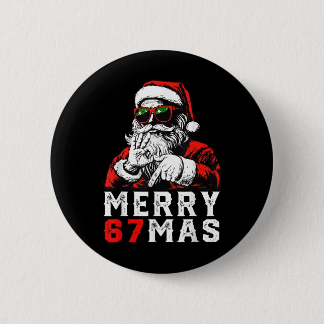 Frohe Weihnachten 6 7 Meme Lustiger Santa 67 Hand  Button (Vorderseite)