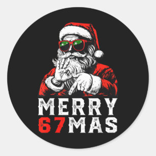 Frohe Weihnachten 6 7 Meme Lustiger Santa 67 Hand Runder Aufkleber