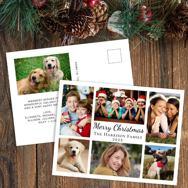 Frohe Weihnachten 7 Foto Collage (Share the love and warmth of the season with your personalized photo Christmas postcard)