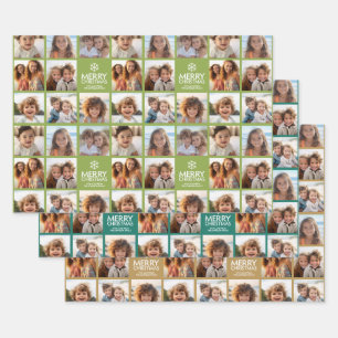 Frohe Weihnachten 8 Foto Collage - Schneeflocken F Geschenkpapier Set