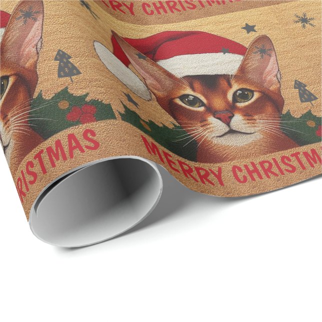 Frohe Weihnachten Abessinienkatze, Weihnachten Wei Geschenkpapier (Rolleneckpunkt)