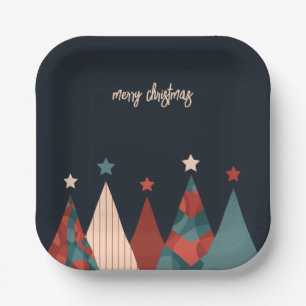 Frohe Weihnachten abstrakt Retro-Weihnachtsbaum-De Pappteller