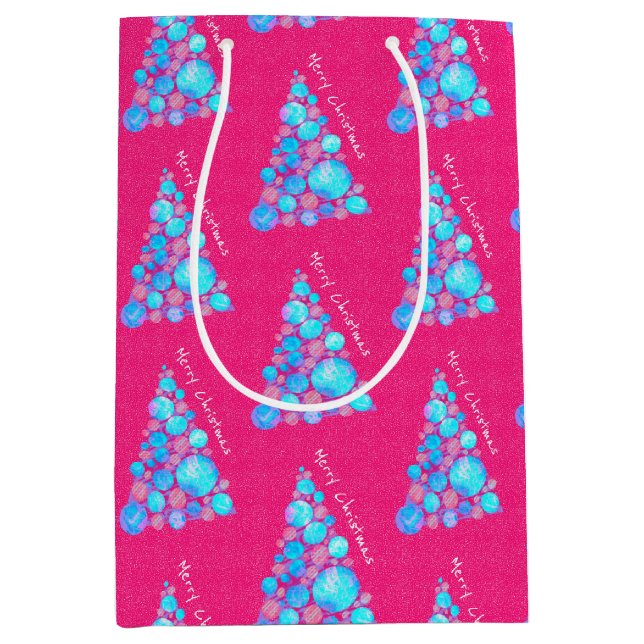 Frohe Weihnachten Abstrakten Lila Baum Urlaub Mittlere Geschenktüte (Vorderseite)