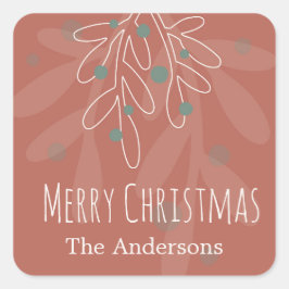 Frohe Weihnachten abstrakter floraler Familienname Quadratischer Aufkleber