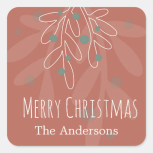 Frohe Weihnachten abstrakter floraler Familienname Quadratischer Aufkleber