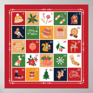 Frohe Weihnachten Adventskalender Poinsettie Rot Poster