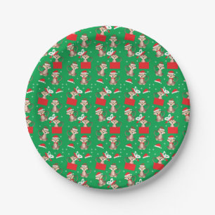 Frohe Weihnachten Affe Muster Weihnachtsmannmütze Pappteller