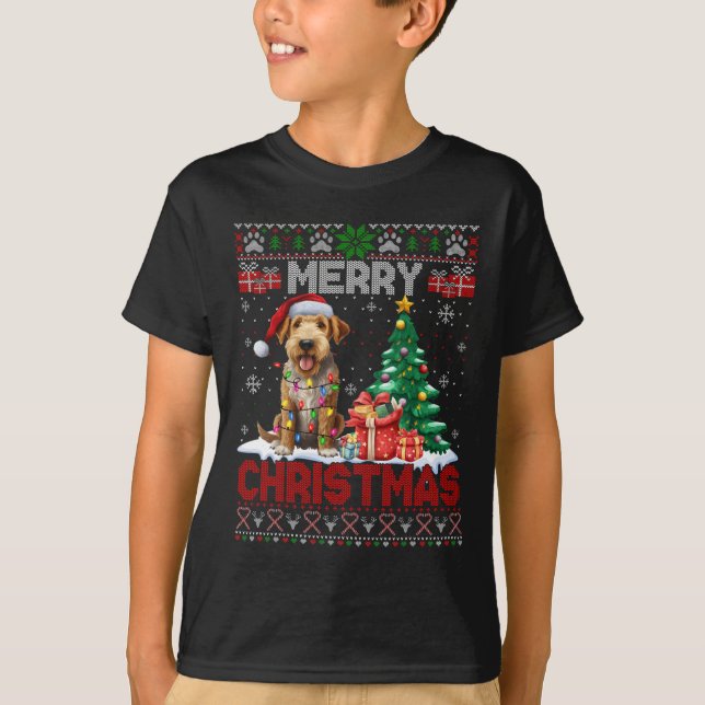 Frohe Weihnachten Airedale Terrier Dog Lover Ugly  T-Shirt (Vorderseite)
