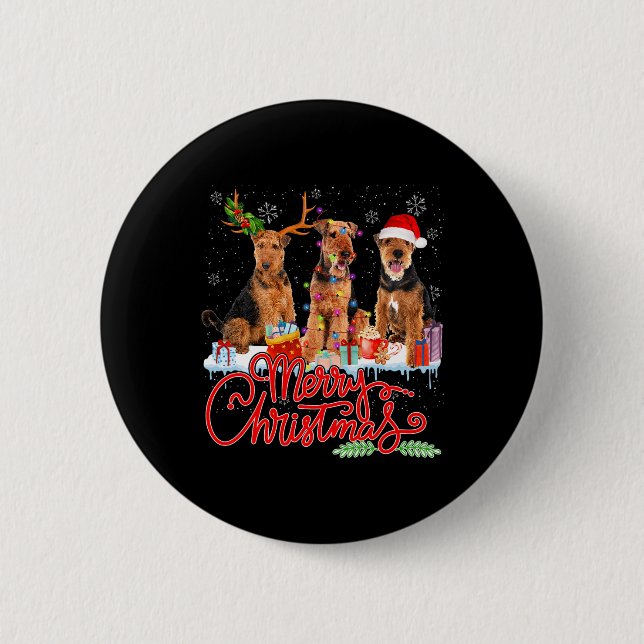 Frohe Weihnachten Airedale Terrier Santa Reindeer  Button (Vorderseite)