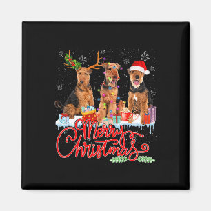 Frohe Weihnachten Airedale Terrier Santa Reindeer  Magnet