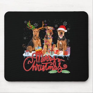 Frohe Weihnachten Airedale Terrier Santa Reindeer Mousepad