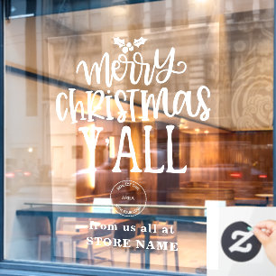 Frohe Weihnachten Alle White Script Logo Store Nam Fensteraufkleber