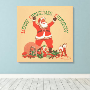 Frohe Weihnachten allen! Vintage-Weihnachtsmann Leinwanddruck