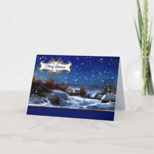Frohe Weihnachten. Alte snowy Dorfmalerei Feiertagskarte